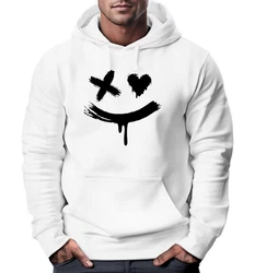 Neverless Hoodie Herren Bedruckt Techwear Fashion Streetstyle Smiling Face Weiß/Grau/Dunkelgrau/Hellgrau/Schwarz