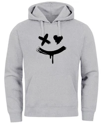 Neverless Hoodie Herren Bedruckt Techwear Fashion Streetstyle Smiling Face Grau/Hellgrau/Dunkelgrau