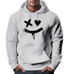 Neverless Hoodie Herren Bedruckt Techwear Fashion Streetstyle Smiling Face Grau/Hellgrau/Dunkelgrau