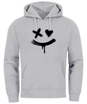Neverless Hoodie Herren Bedruckt Techwear Fashion Streetstyle Smiling Face Grau/Hellgrau/Dunkelgrau