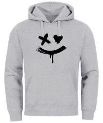 Neverless Hoodie Herren Bedruckt Techwear Fashion Streetstyle Smiling Face Grau/Hellgrau/Dunkelgrau
