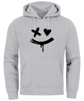 Neverless Hoodie Herren Bedruckt Techwear Fashion Streetstyle Smiling Face Grau/Hellgrau/Dunkelgrau
