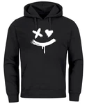 Neverless Hoodie Herren Bedruckt Techwear Fashion Streetstyle Smiling Face Schwarz