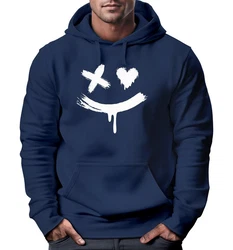 Neverless Hoodie Herren Bedruckt Techwear Fashion Streetstyle Smiling Face Dunkelblau/Blau
