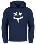 Neverless Hoodie Herren Bedruckt Techwear Fashion Streetstyle Smiling Face Dunkelblau/Blau