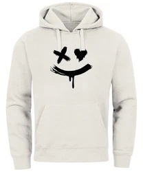 Neverless Hoodie Herren Bedruckt Techwear Fashion Streetstyle Smiling Face Grau/Weiß/Dunkelgrau/Hellgrau/Creme/Beige