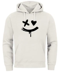 Neverless Hoodie Herren Bedruckt Techwear Fashion Streetstyle Smiling Face Grau/Weiß/Dunkelgrau/Hellgrau/Creme/Beige