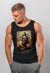 MoonWorks Herren Tanktop Mona Lisa Parodie Meme Blau/Braun