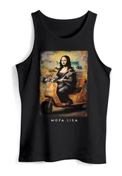 MoonWorks Herren Tanktop Mona Lisa Parodie Meme Blau/Braun