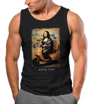 MoonWorks Herren Tanktop Mona Lisa Parodie Meme Blau/Braun