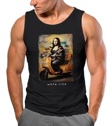 MoonWorks Herren Tanktop Mona Lisa Parodie Meme Blau/Braun
