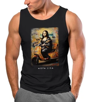 MoonWorks Herren Tanktop Mona Lisa Parodie Meme Blau/Braun