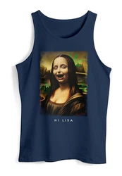 MoonWorks Herren Tanktop Mona Lisa Parodie Meme Blau/Braun/Orange/Grün