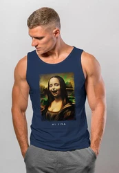 MoonWorks Herren Tanktop Mona Lisa Parodie Meme Blau/Braun/Orange/Grün