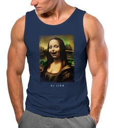 MoonWorks Herren Tanktop Mona Lisa Parodie Meme Blau/Braun/Orange/Grün