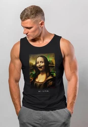 MoonWorks Herren Tanktop Mona Lisa Parodie Meme Braun/Gelb/Orange/Schwarz