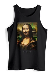 MoonWorks Herren Tanktop Mona Lisa Parodie Meme Braun/Gelb/Orange/Schwarz
