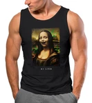 MoonWorks Herren Tanktop Mona Lisa Parodie Meme Braun/Gelb/Orange/Schwarz
