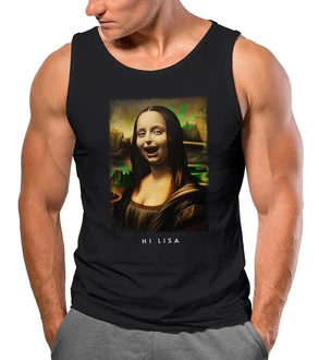 MoonWorks Herren Tanktop Mona Lisa Parodie Meme Braun/Gelb/Orange/Schwarz