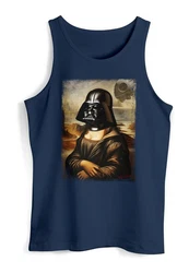 MoonWorks Herren Tanktop Mona Lisa Parodie Meme Dunkelblau