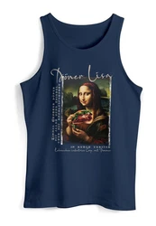 MoonWorks Herren Tanktop Mona Lisa Parodie Meme Blau/Dunkelblau
