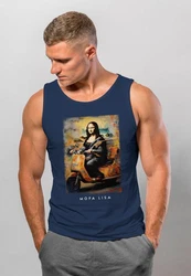 MoonWorks Herren Tanktop Mona Lisa Parodie Meme Blau/Dunkelblau/Hellblau
