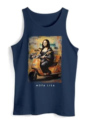 MoonWorks Herren Tanktop Mona Lisa Parodie Meme Blau/Dunkelblau/Hellblau
