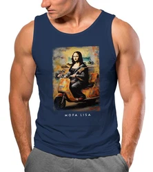 MoonWorks Herren Tanktop Mona Lisa Parodie Meme Blau/Dunkelblau/Hellblau