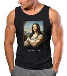 MoonWorks Herren Tanktop Mona Lisa Parodie Meme Orange/Schwarz/Gelb/Hellblau/Braun