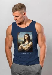 MoonWorks Herren Tanktop Mona Lisa Parodie Meme Blau/Orange