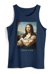 MoonWorks Herren Tanktop Mona Lisa Parodie Meme Blau/Orange