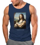 MoonWorks Herren Tanktop Mona Lisa Parodie Meme Blau/Orange