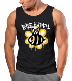 Tanktop Herren Tank-Top Aufdruck Bee Happy Biene Blume Graffiti mit Print