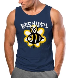 Tanktop Herren Tank-Top Aufdruck Bee Happy Biene Blume Graffiti mit Print