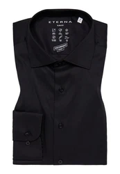 Eterna Langarmhemd Schwarz/Dunkelblau