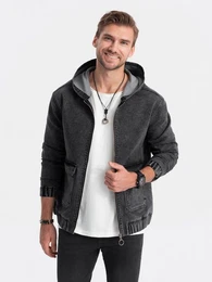 Jeansjacke Herren Denim Katana Jacke Kapuze schwarz V4 C558