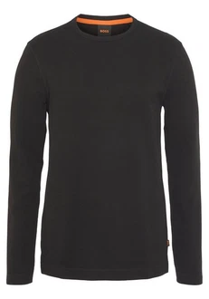 BOSS ORANGE Langarmshirt mit Kontrastband im Kragen Schwarz/Dunkelgrau/Dunkelgrün/Khaki
