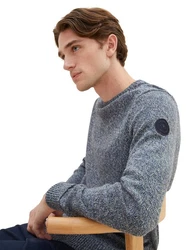 TOM TAILOR Rundhalspullover Grau/Dunkelblau