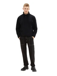 TOM TAILOR Denim Strickpullover FLEECE SWEAT Schwarz/Lila/Rot