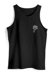 Neverless Herren Tanktop Palme Logo Print Sommer Badge Emblem Minimal Line Art Schwarz/Weiß/Dunkelblau
