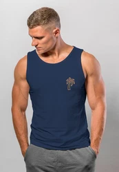 Neverless Herren Tanktop Palme Logo Print Sommer Badge Emblem Minimal Line Art Blau/Dunkelblau
