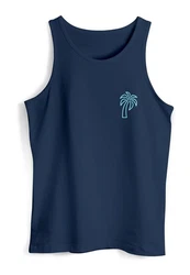Neverless Herren Tanktop Palme Logo Print Sommer Badge Emblem Minimal Line Art Blau/Dunkelblau