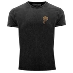 Neverless Print-Shirt Herren Vintage Palme Logo Sommer Badge Emblem Minimal Dunkelgrau/Schwarz/Beige