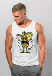 Neverless Tanktop Herren Techno Tanzen Lustig Ananas Rave Party Printshirt Orange/Weiß/Gelb