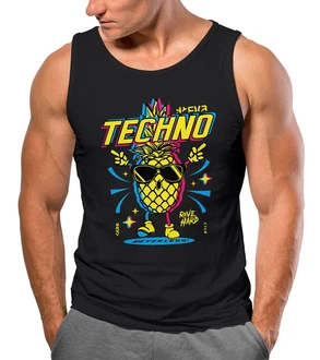 Neverless Tanktop Herren Techno Tanzen Lustig Ananas Rave Party Printshirt Orange/Gelb/Schwarz