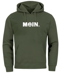 Neverless Hoodie Herren Moin Dialekt Norden Hamburg Anker Print Dunkelgrün/Grün