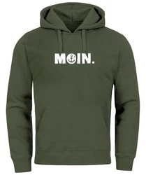 Neverless Hoodie Herren Moin Dialekt Norden Hamburg Anker Print Dunkelgrün/Grün
