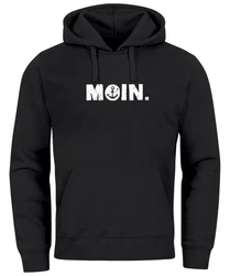Neverless Hoodie Herren Moin Dialekt Norden Hamburg Anker Print Hellblau/Schwarz/Beige