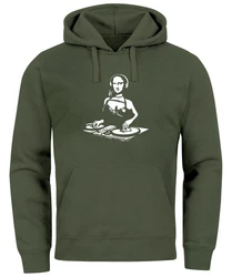Neverless Hoodie Herren Mona Lisa Techno Festival DJ Electronic Music Rave Dunkelgrün