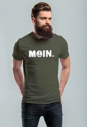 Neverless Herren T-Shirt Schriftzug Moin Dialekt Norden Hamburg Anker Dunkelgrün/Grün/Beige